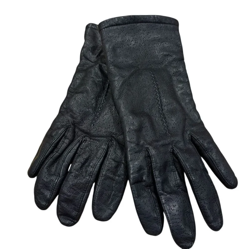 Vintage Fownes Black Leather Gloves 7 1/2